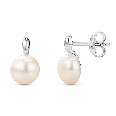 Image of Orovi Pearl Stud Earrings, Sterling Silver White Freshwater Earrings for Women (Jewellery Set)