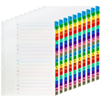 Image of 10 Pack A4 A Z Alphabetical 20 Part File Index Subject Dividers Mylar Reinforced Plastic Multi Coloured Tabs Punched