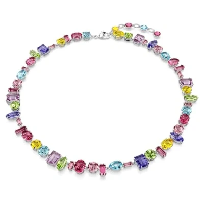 Image of Swarovski Gema Necklace, Multi Coloured Crystals in a Rhodium Plated Setting, from the Collection