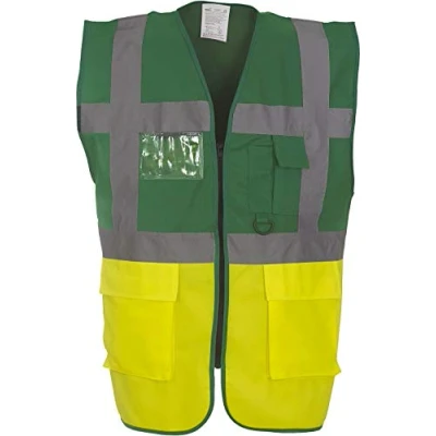 Image of Yoko Men&#039;s Yk002/Hvw801 Multi Functional Executive Hi Vis Waistcoat Para Grn/Yell, 3X Large