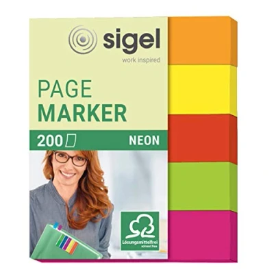 Image of SIGEL HN655 Index Page Markers, Orange/Yellow/Red/Green/Pink, 200 strips
