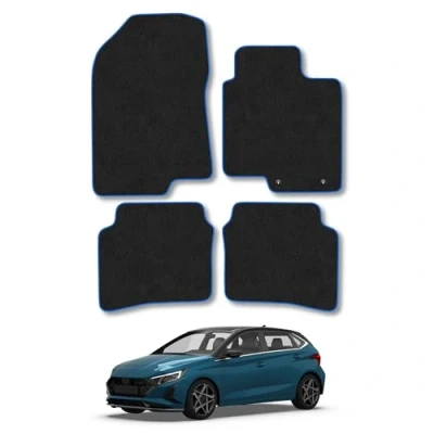 Image of Car Mats Compatible with Hyundai I20 (2020 ) Tailored Fit Blue Carpet Floor Set Accessory Custom 4 Pieces Anti Slip Backing &amp; Binding Trim Edge