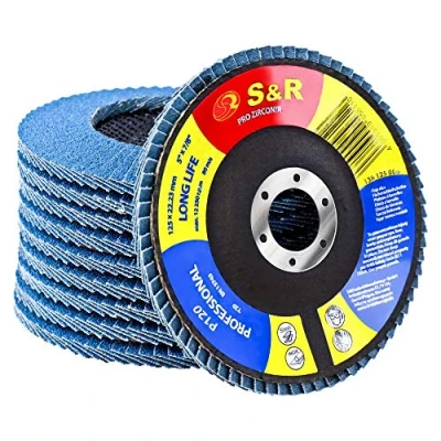 Image of S&amp;R 10 Piece Flap Discs Set 125 x 22.23 mm, 5&quot;, PRO Zirconia, T29 Design, for Steel and Stainless Grinding Premium (P120)