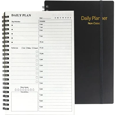 Image of To Undated Daily Planner, Hourly Planner 152 Pages, Do List Notebook, Time Management Manual and with Flexible Cover, Elastic Closure, Inner Pocket, 5.6&quot;x8.3&quot; Black