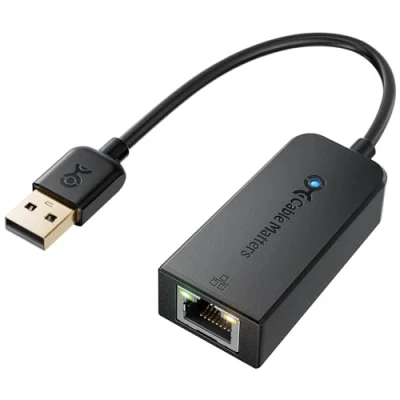 Image of Cable Matters USB to Ethernet Adapter (USB 2.0 Ethernet/USB RJ45) Supporting 10/100 Mbps Network in Black