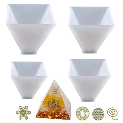 Image of Cayway 4 PCS Pyramid Resin Casting Moulds, Silicone Mould with Filler for Ogan Muold, Home Table Decoration