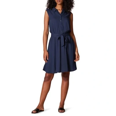 Image of Amazon Essentials Women&#039;s Sleeveless Woven Shirt Dress, Navy, XL