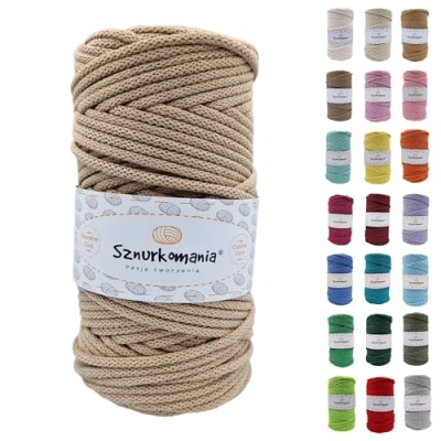 Image of cotton cord 5 mm 100 m, 46 colours, caramel colour, macrame yarn, braided with core, cord, crochet rope, mm,
