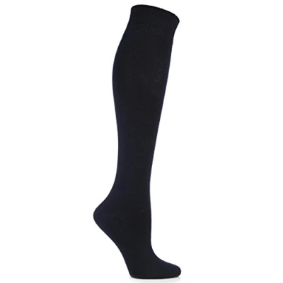 Image of Women&#039;s 2 Pair Elle Plain and Striped Cotton Knee Highs Navy