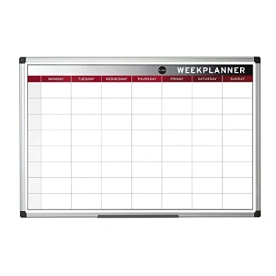 Image of Bi Office Weekly Magnetic Whiteboard Planner Aluminium Frame 600x450mm