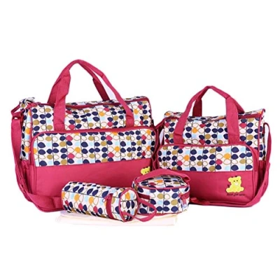 Image of 5pcs Baby Nappy Changing Bags Set Multifunction Diaper Messenger Mummy Tote Bag Wine Red One Size