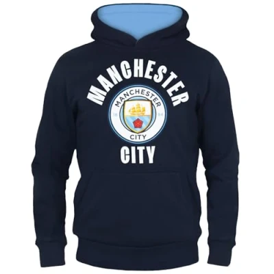 Image of Manchester City FC Official Football Gift Boys Fleece Graphic Hoody 8 9 Years Navy Blue
