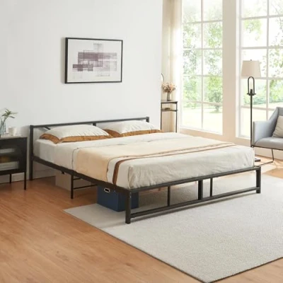 Image of [en.casa] metal bed Meran 180 x 200 cm frame with slats double up to 300 kg Black