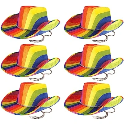 Image of Quickdraw 6 x Rainbow Cowboy Hats LGBTQ+ Pride Hat Party Accessories Fancy Dress Costume Headwear for Men and Women