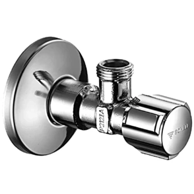 Image of Schell Comfort 052120699 DIN Regulating Angle Valve/Angle Valve 1/2 Inch x 3/8 Chrome Plated Long Thrust Shaft Rosette 54 mm with Handle Without Compression Fittings