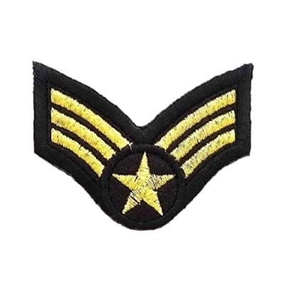 Image of 2 Pack gold stripes senior airman star winged patches Military Navy Air force Army Aircraft Jet USAF Embroidered Sew Iron on Patch Applique