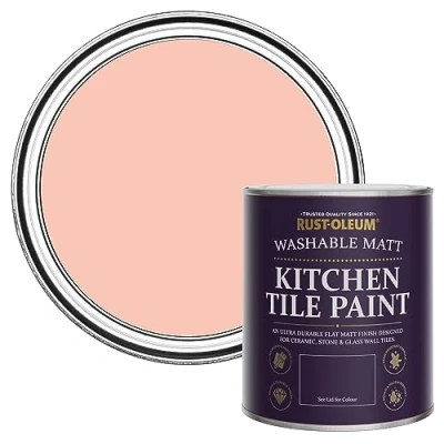 Image of Rust Oleum Peach Water Resistant Kitchen Tile Paint in Matt Finish Happy As A Clam 750ml