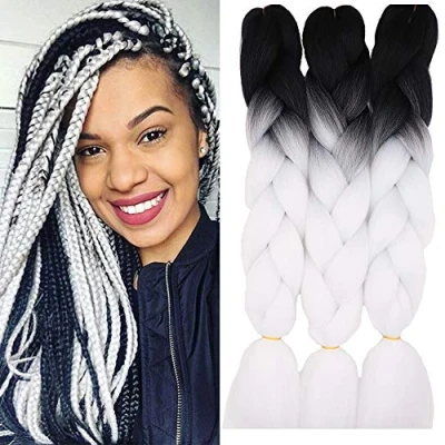 Image of 24&quot; Braiding Hair Extension Jumbo Braids Synthetic 3bundles/pack Kanekalon Crochet Afro Box Braid Heat Resistent (Black&amp;White)