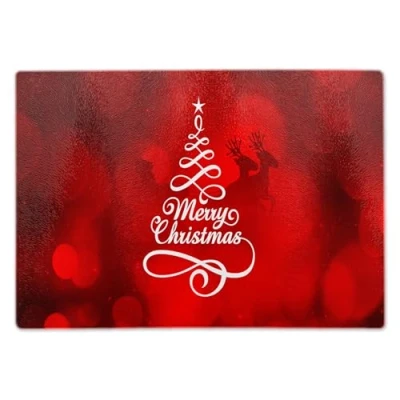 Image of ShopQuality4U Premium Medium Glass Cutting Board Cheese Christmas Tree Art Design Kitchen Worktop Saver Protector