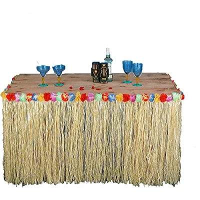 Image of Quickdraw 5m Hawaiian Table Skirt Grass Tropical Tiki Bar Garden Beach Summer Party Decoration