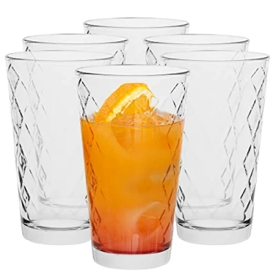Image of TREND FOR HOME Decorated Highball Glasses Tall Drinking 370 ml Set of 6 Glass Tumblers Long Drink Cocktail Water Juice Dishwasher Safe Collection Lotte