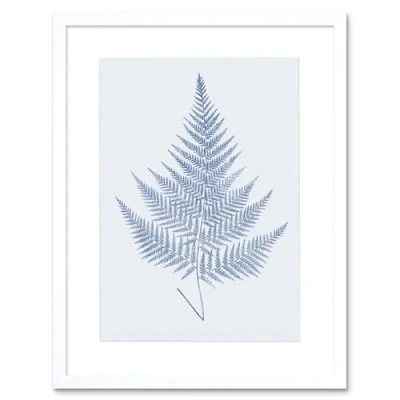 Image of Wee Blue Coo Botanics Cobalt Fern Eppusum Art Print White Framed Poster Wall Decor 9x7 inch