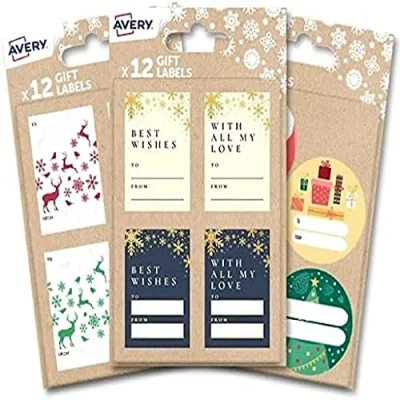 Image of Avery 36 PCS Festive Label Bundle Pack Mix2, Gift Stickers, Printable, Customisable Premium Name Labels, Wrap, Bag Decoation, Colour Your own Kids Stickers