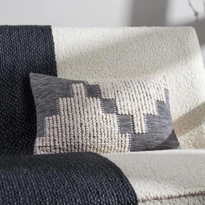 Image of Hoem Himal Woven Knot Filled Cushion Blue Cotton Size 30 cm x 50