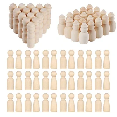 Image of NA Wooden Peg Dolls, 80 PCS Set, Natural Unpainted Wood Figures, 4 Styles, 2 Heights, Decorative for Kids Crafts Projects, Painting, Games