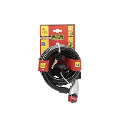 Image of Burg Wächter Spiral Cable Lock, Key Hole Cover, Pin Cylinders, Reflective Sheath, 2 Keys, Length: 180 cm, 1650 REFLEX