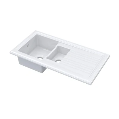 Image of 101cm Inset Counter Top 1.5 Bowl Fireclay Ceramic Kitchen Sink in White