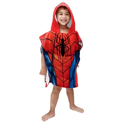 Image of Jay Franco Marvel Avengers Spiderman Hooded Poncho Bath Towel 56cm x 100% Cotton Kids Changing Robe