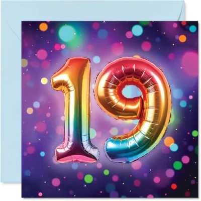 Image of 19th Birthday Cards for Women Men Rainbow Foil Balloon Happy Card 19 Year Old Woman Man Nephew Sister Cousin Uncle, 145mm Bday Greeting