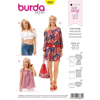 Image of Burda b6684 Dress and Blouse Sewing Pattern White Paper Template 19 x 13 1cm