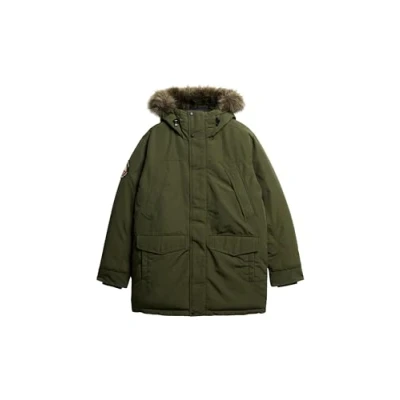 Image of Superdry Men&#039;s Everest Faux Fur Trim Parka, Army Khaki Green, 3XL