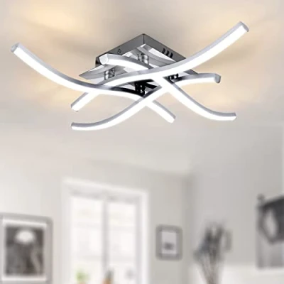 Image of TYCOLIT LED Ceiling Light, Elegant Curved Design Lights, 4 Built in Boards, 24W 2400 Lumen, Cold Light 6500K, Modern Fixture for Living Rooms, Bedrooms and Corridor