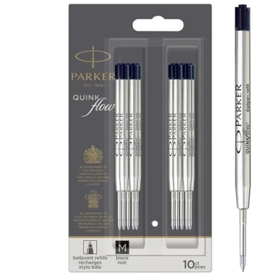 Image of Parker Ballpoint Pen Refills Medium Point Black QUINKflow Ink 10 Count