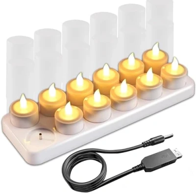 Image of EuroFone 12PCS Tea Lights Candles,Rechargeable Flameless Candles, Small Candles with Charging Base for Room Restaurant Lantern Wedding Christmas Decorations (Remote NOT Included)
