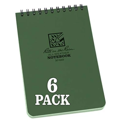Image of Rite in the Rain Weatherproof Top Spiral Notebook, 4&quot; x 6&quot;, Green Cover, Universal Pattern, 6 Pack (No. 946L6)