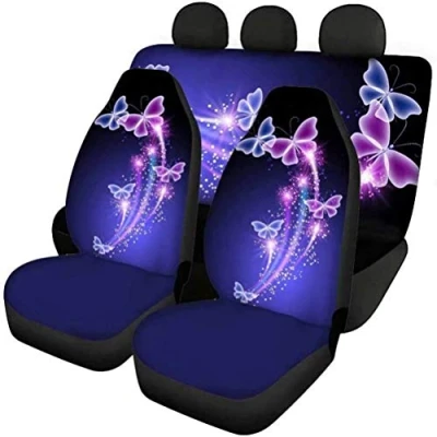 Image of Jeiento Butterfly Print Women Car Seat Cover Elastic Full Front Rear Girly, Automotive Interior Protective for Van Truck Sedan, Purple