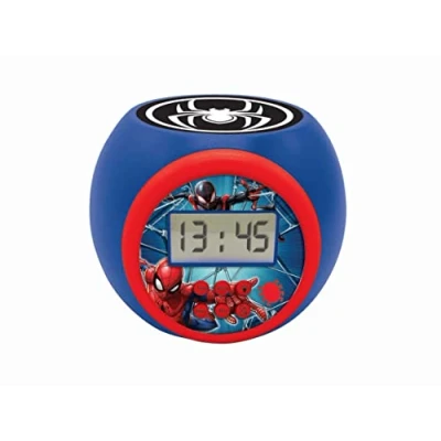 Image of Projector alarm Clock Spiderman Marvel with snooze function and function, Night light timer , LCD screen, battery operated, Blue / Red, RL977SP