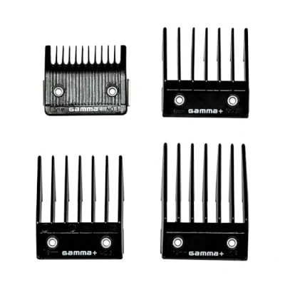 Image of Gamma+ 4 Universal Hair Clipper Combs, Sizes from 3 to 12 mm, Black Color, compatibles with Clippers, Stylecraft and Other Brands
