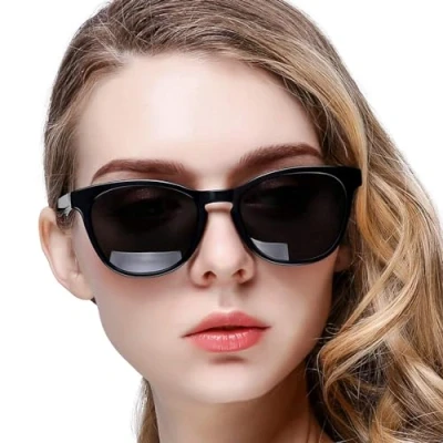 Image of KANASTAL Black Sunglasses Womens Polarised Ladies Dark Vintage Classic Square Retro 400UV Protection Frame Glossy Lens