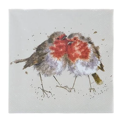 Image of Wrendale Designs Pack of 20 Cocktail Size &#039;Snuggled Together&#039; Robins Napkins