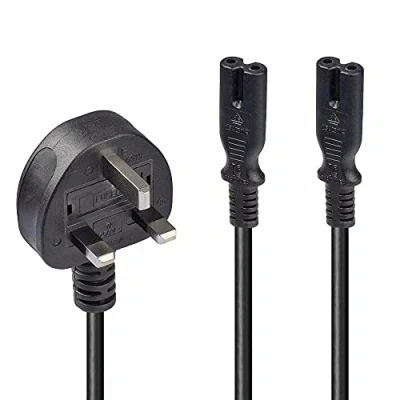 Image of LINDY 2.5m UK Mains 3 Pin Plug to 2 x IEC C7 Splitter Power Cable/Figure 8 Lead, Black