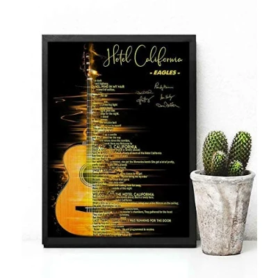 Image of Hotel California Lyrics Song Music Poster Glossy Art Print Decor Wall Metal Sign 8x12 inches