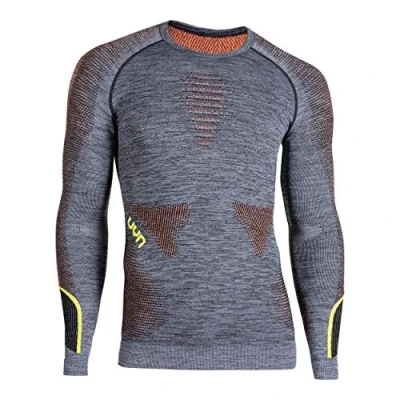 Image of UYN U100015 AMBITYON UW LG_SL. MELANGE T shirt Men&#039;s Black Melange/Orange/Yellow XXL