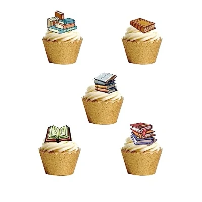 Image of 24 Stand Up BOOK Themed Edible Wafer Paper Cake Toppers Decorations