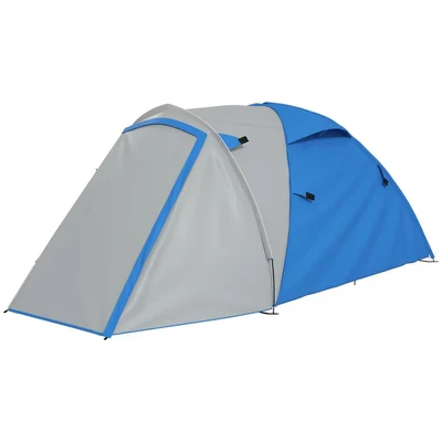 Image of Outsunny 2 Man Camping Tent, Dome Tent with Bedroom and Living Room, 2000mm Waterproof, Portable Bag, for Fishing Hiking Festival, Blue