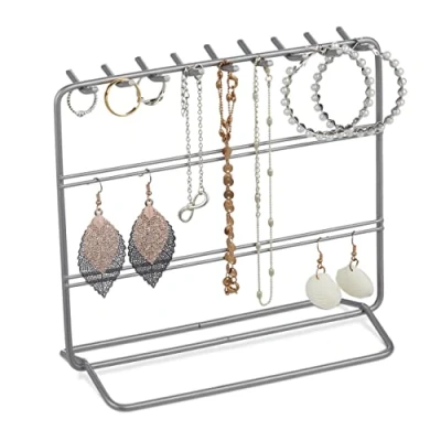 Image of Relaxdays Stand, Chains, Jewellery Storage, HxWxD: 18 x 20 9 cm, Earring Holder Metal, Silver, Iron